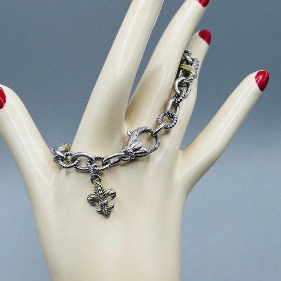 Judith Ripka FLEUR DE LIS Bracelet Sterling Silver & 14k Gold - Picture 2 of 8